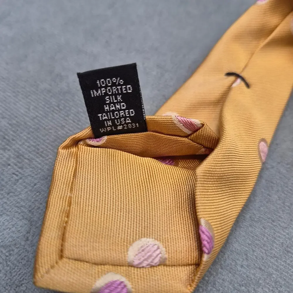 Ike Behar New York Silk Yellow & Pink Polka Dot Mens Tie 60